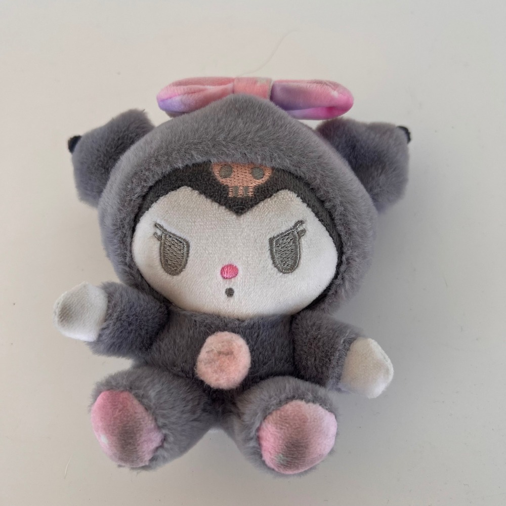 Sanrio Kuromi Plush Keychain Grey Bear Outfit 5in Good Kawaii Bag Clip Accessory